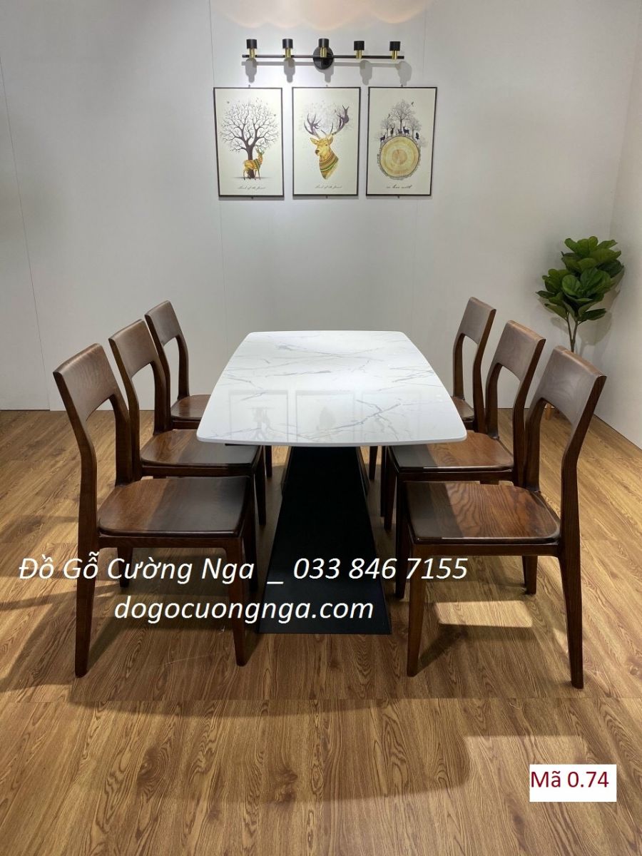 Bộ Bàn Ăn Gỗ Sồi Lau Mặt Đá