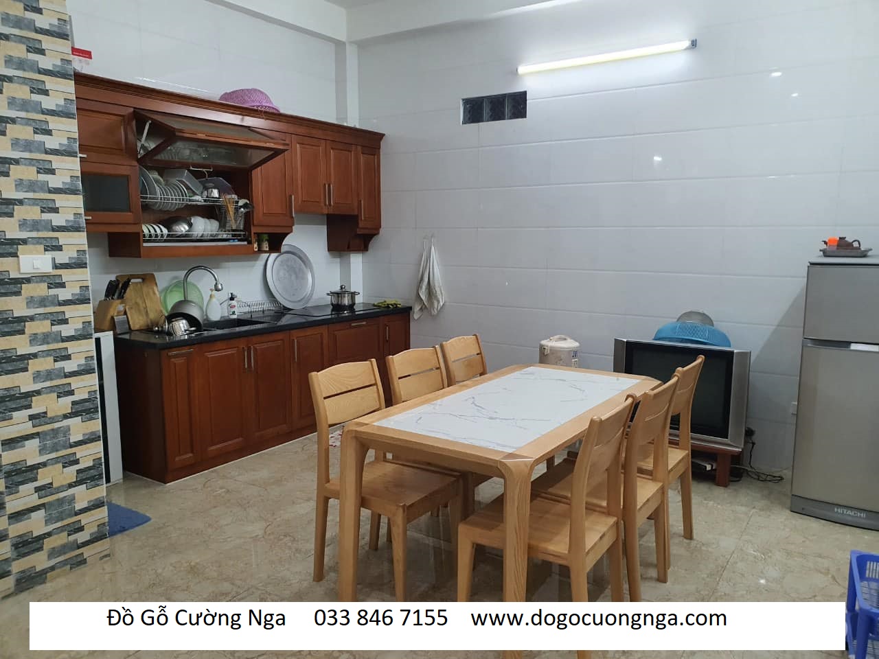 bàn ăn 6 ghế gõ sồi 