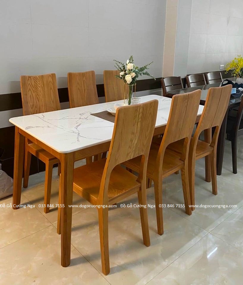 bàn ăn gỗ sồi nga 6 ghế 