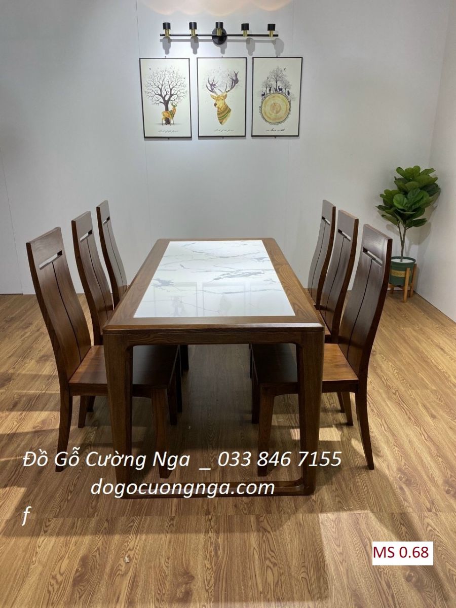 Bộ Bàn Ăn Gỗ Sồi Lau Mặt Đá