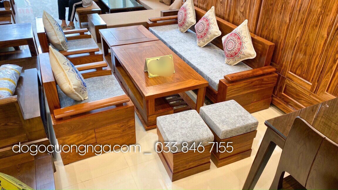 bộ bàn ghé sofa gỗ xoan đào
