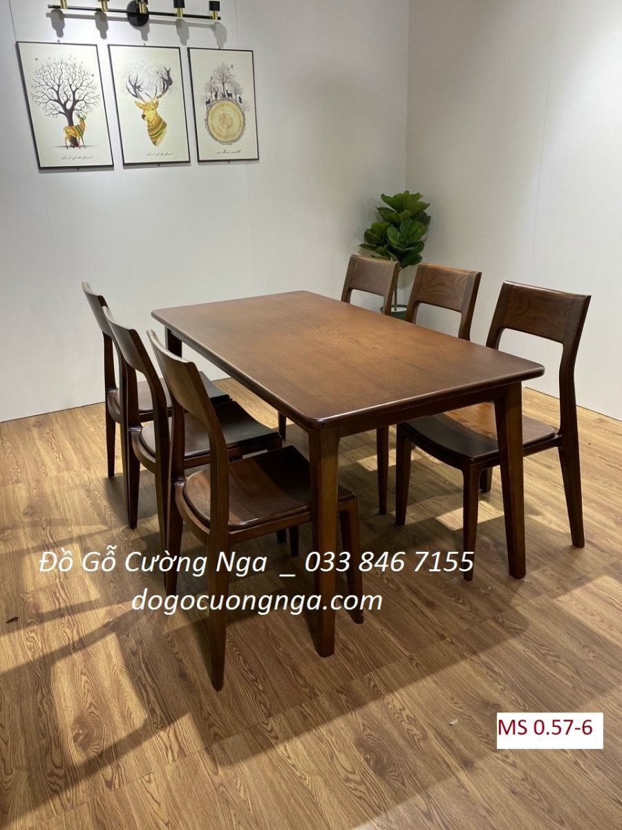 bàn ăn gỗ sồi 6 ghế màu óc chó