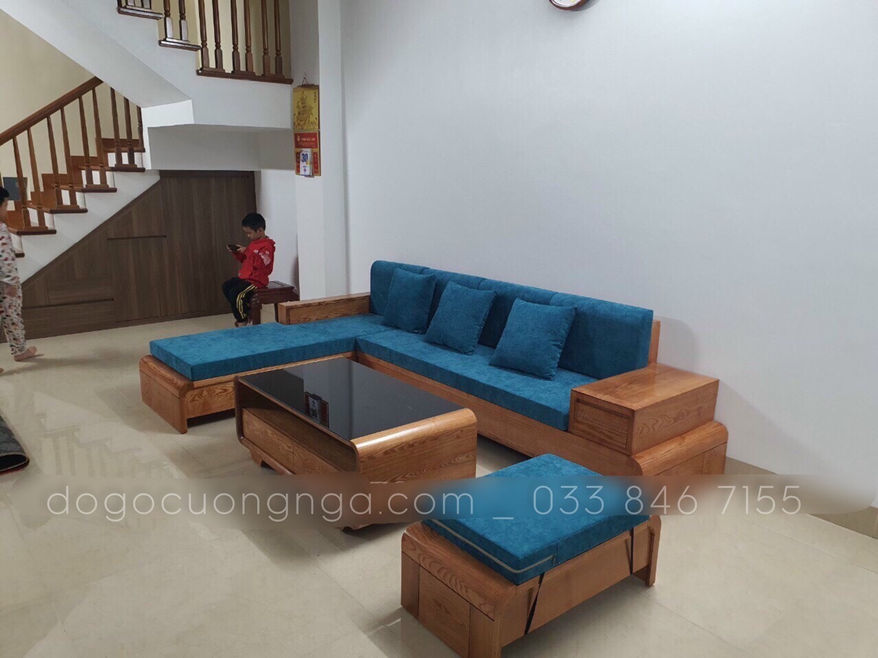 sofa gỗ sồi góc L 