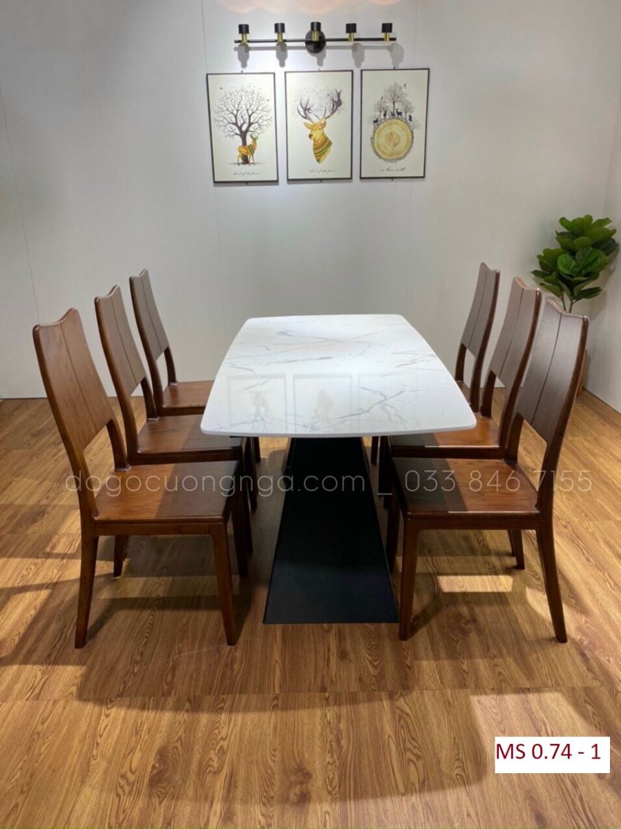 bàn ăn mặt đá gỗ sồi 6 ghế