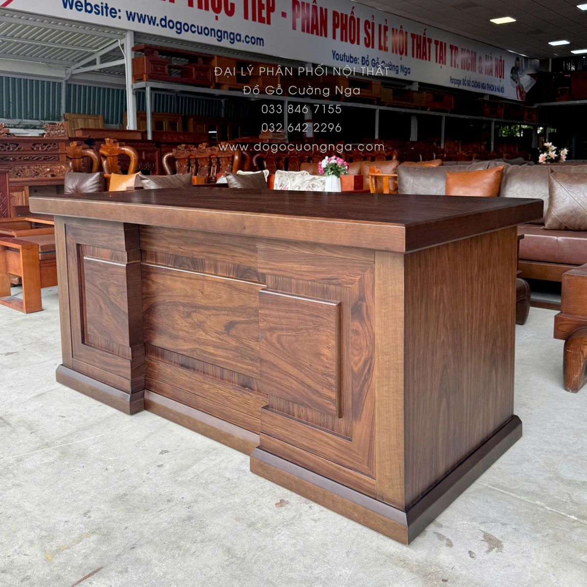 bàn làm việc giám đốc gỗ hương xám