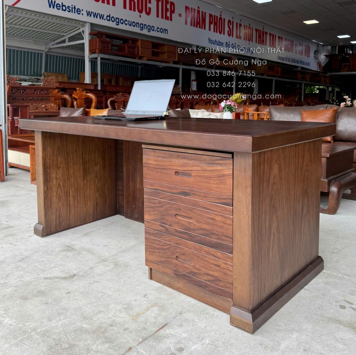 bàn làm việc giám đốc gỗ hương xám