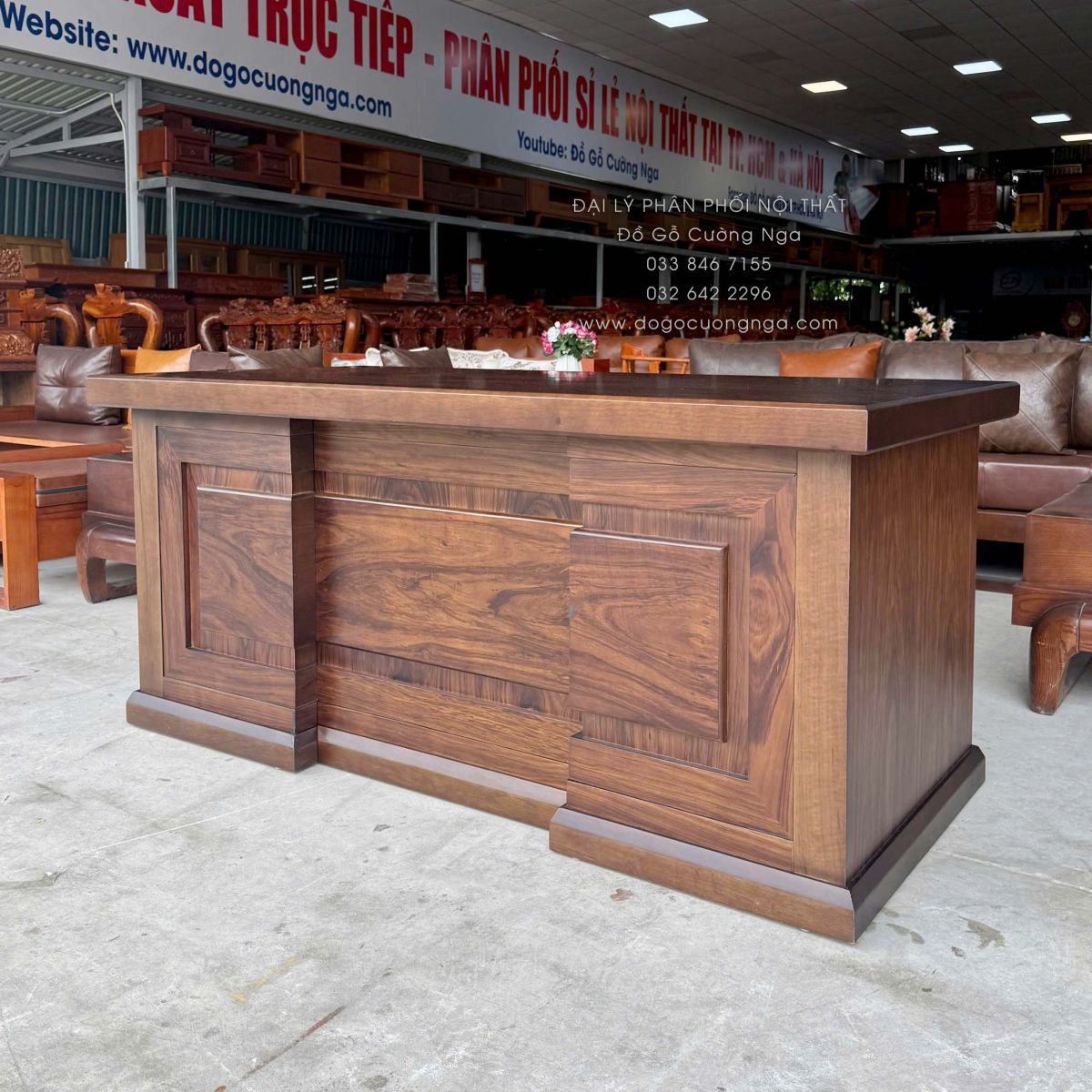 bàn làm việc giám đốc gỗ hương xám