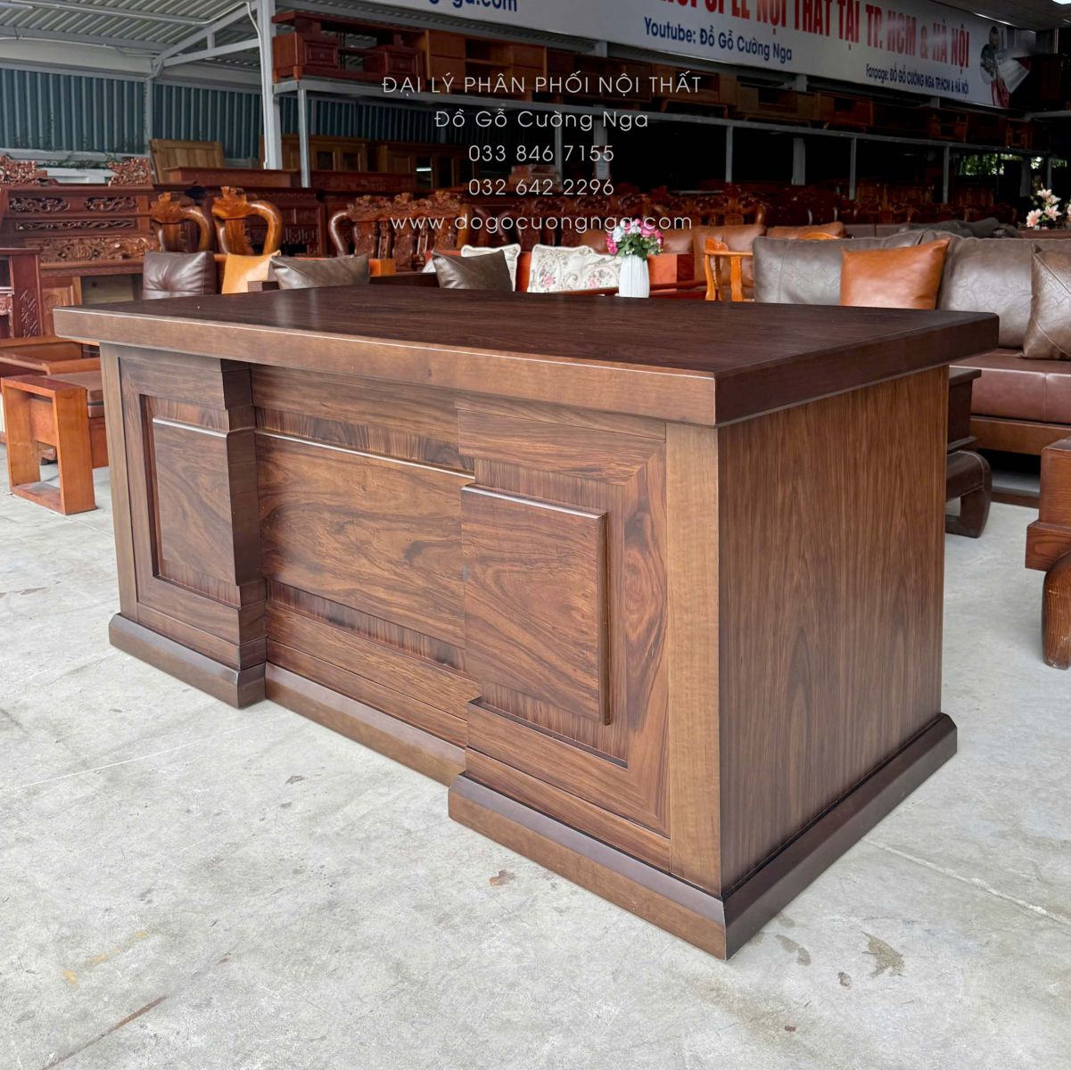 bàn làm việc giám đốc gỗ hương xám