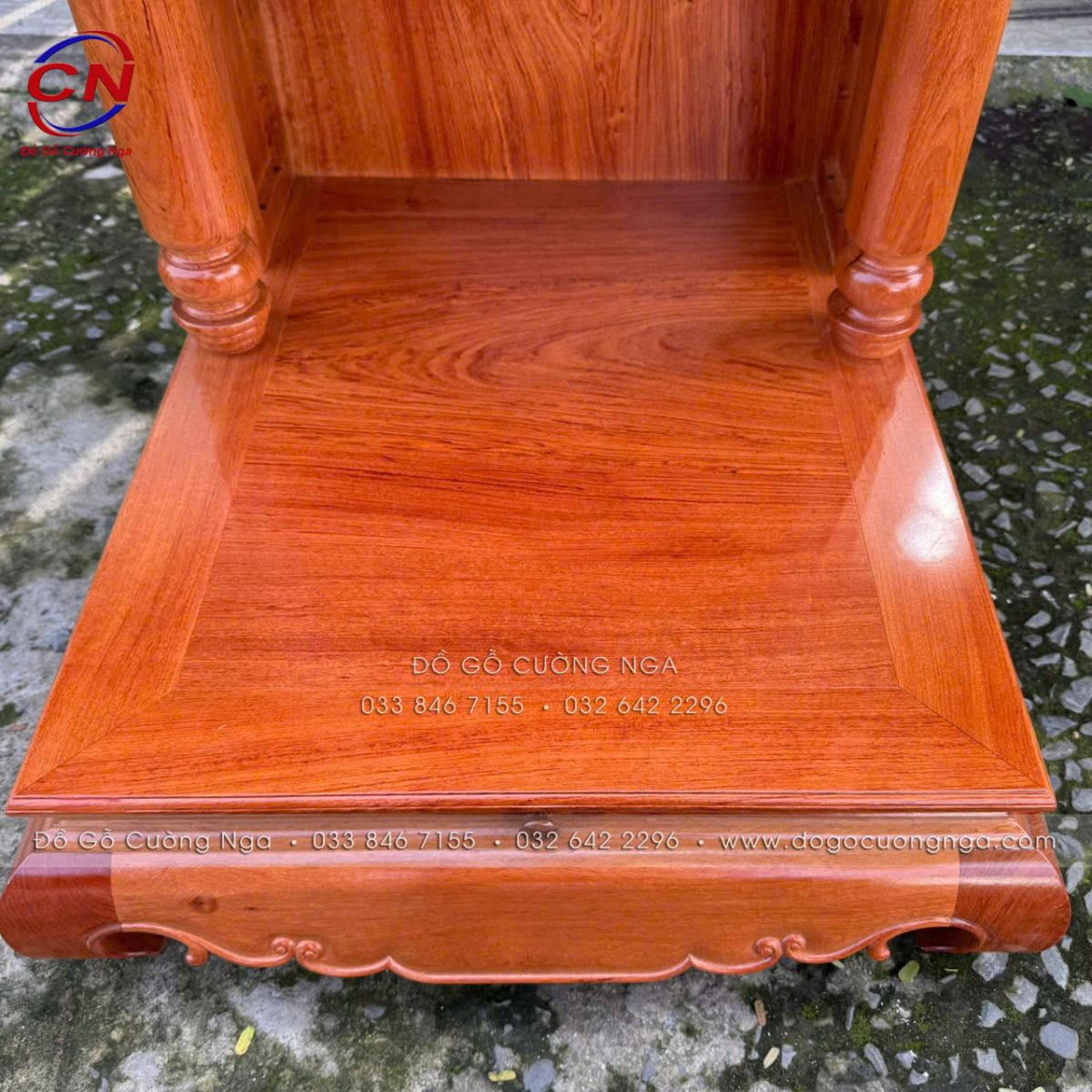 Bàn Thờ Ông Địa - Thần Tài Gỗ Hương Đá Cột Tròn, Có Bàn Kéo