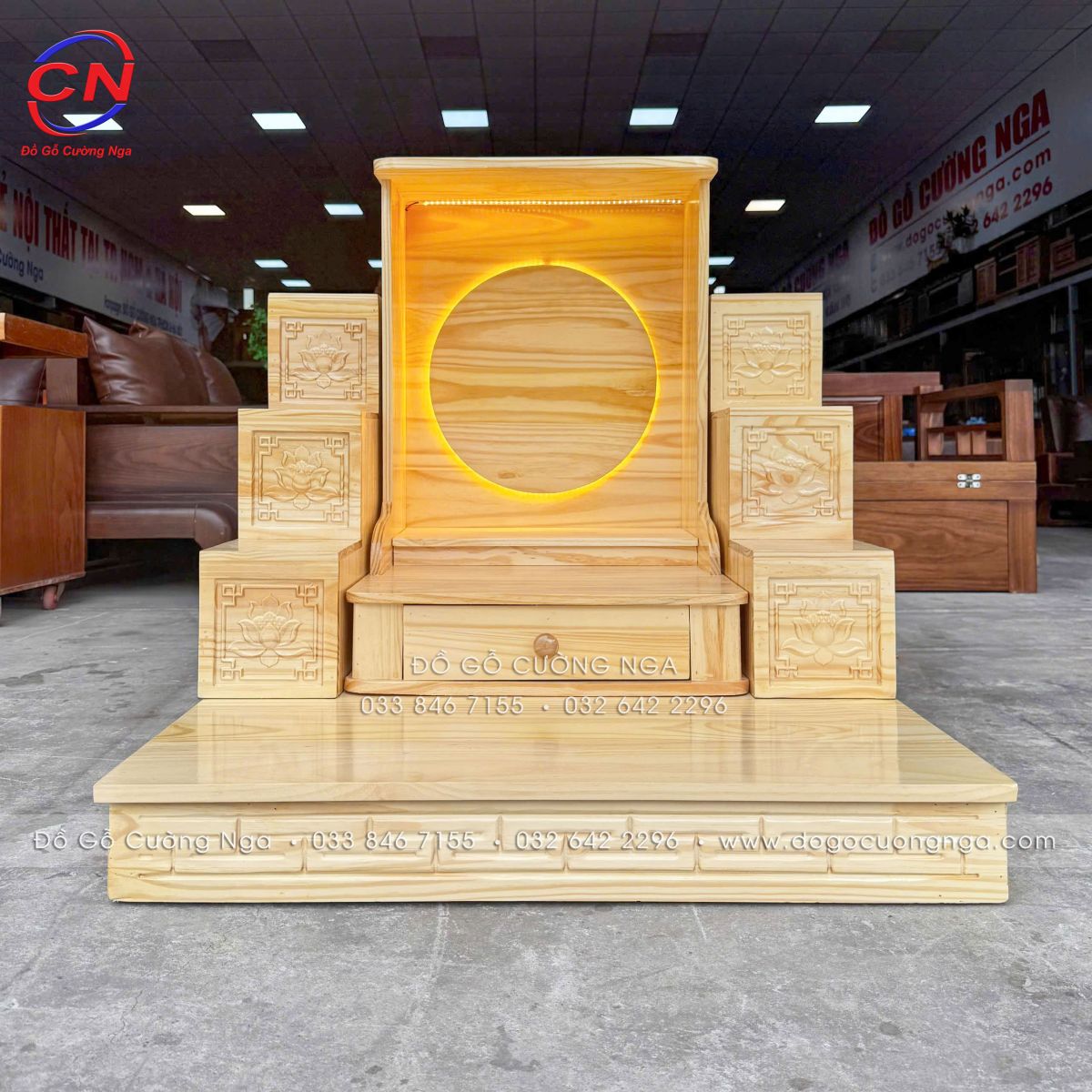 bộ bàn thờ ông địa thần tài gỗ thông 3 món