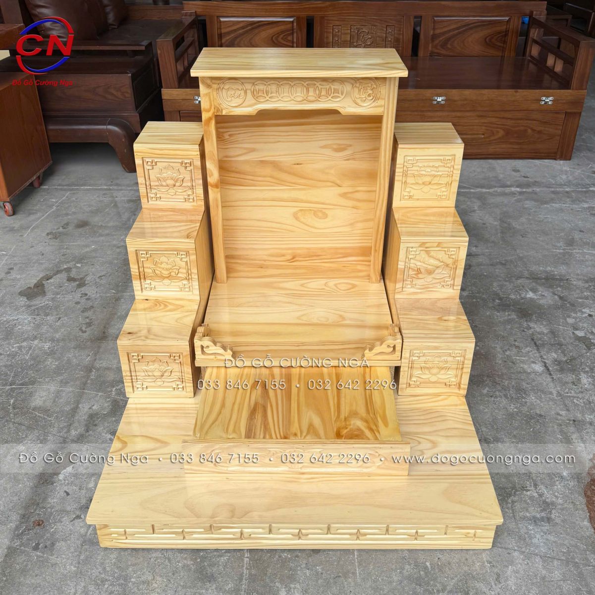 bộ bàn thờ ông địa thần tài gỗ thông 3 món