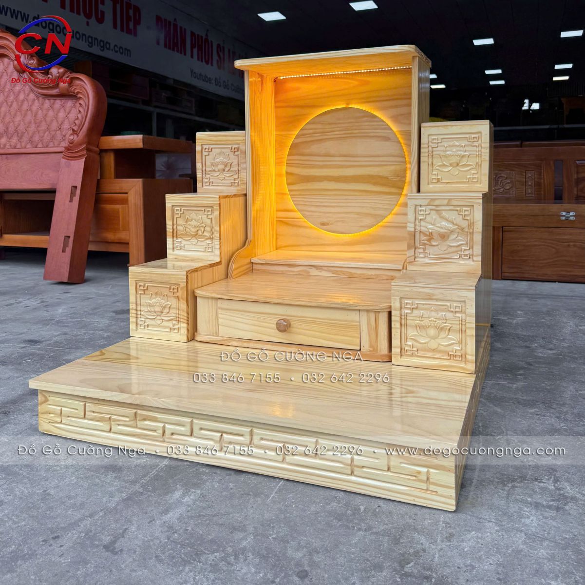 bộ bàn thờ ông địa thần tài gỗ thông 3 món