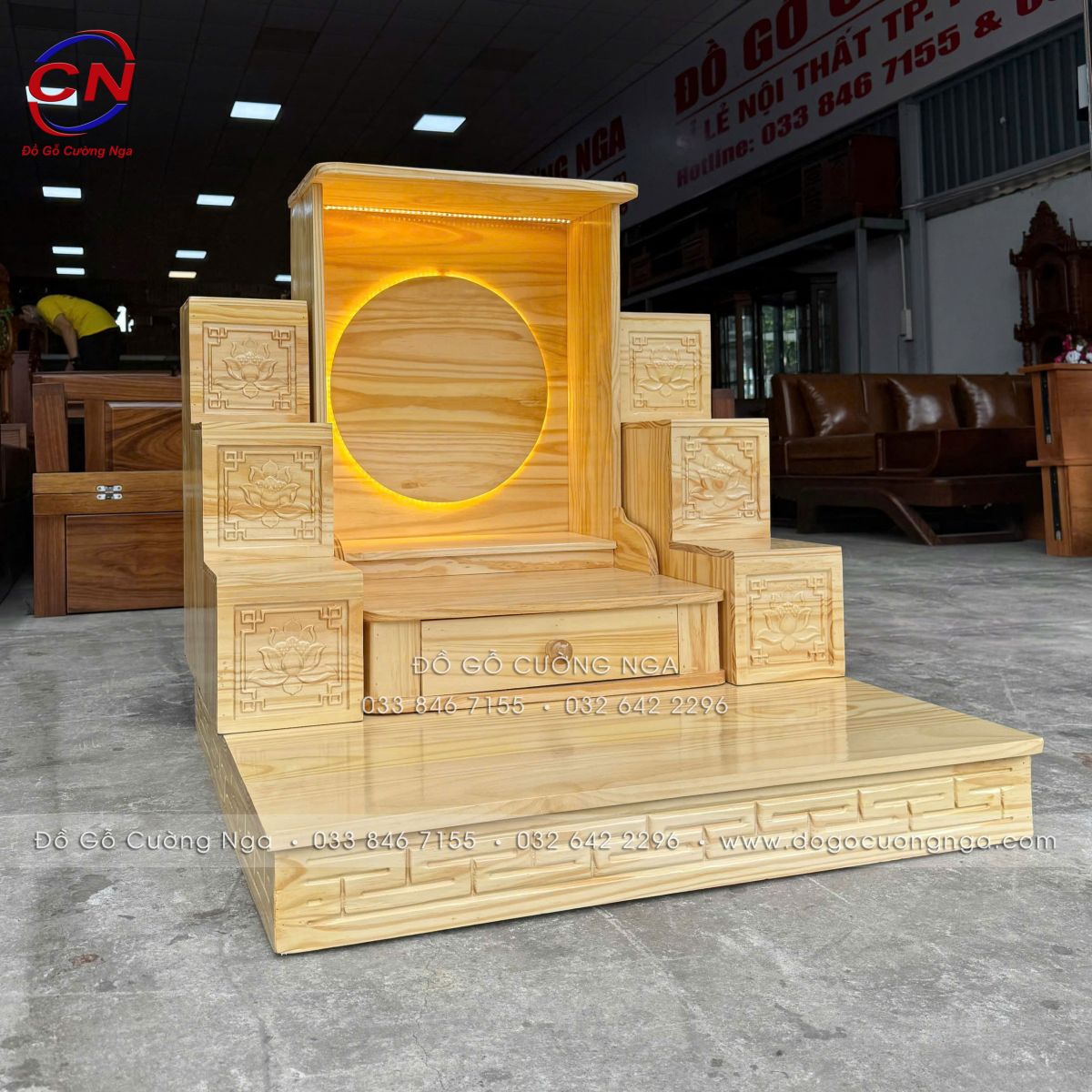bộ bàn thờ ông địa thần tài gỗ thông 3 món