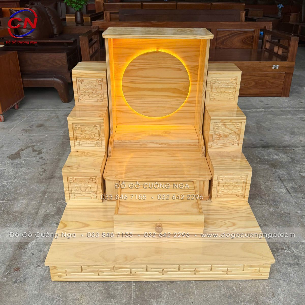 bộ bàn thờ ông địa thần tài gỗ thông 3 món
