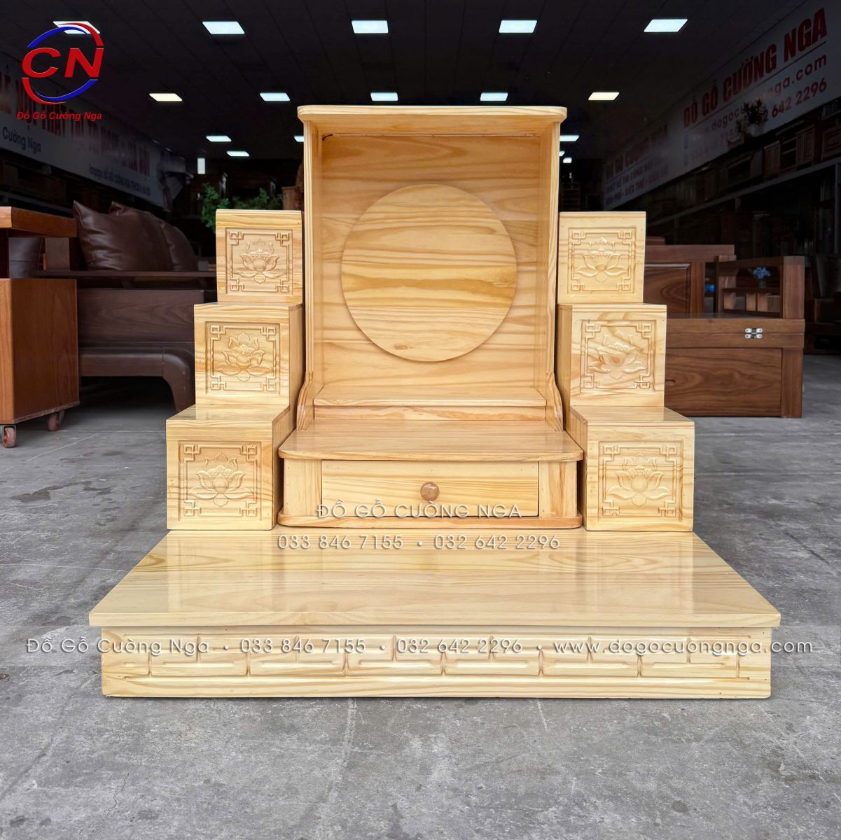 bộ bàn thờ ông địa thần tài gỗ thông 3 món