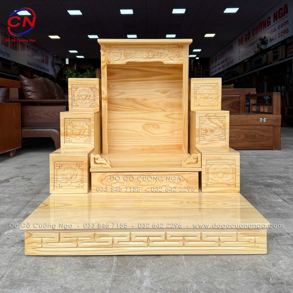 bộ bàn thờ ông địa thần tài gỗ thông 3 món