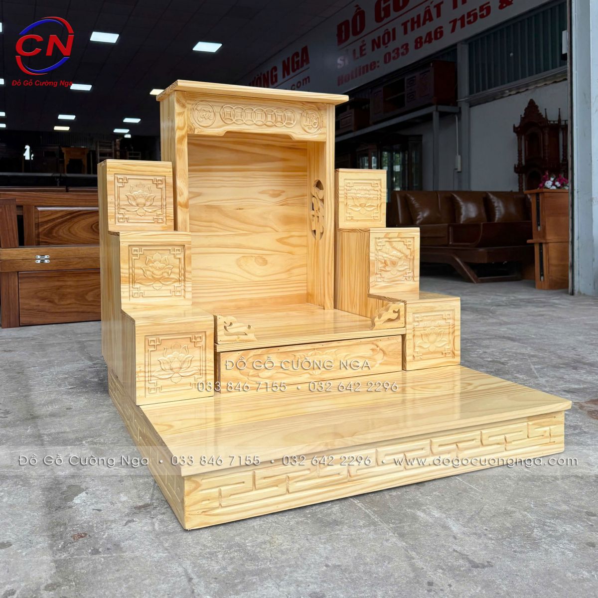bộ bàn thờ ông địa thần tài gỗ thông 3 món