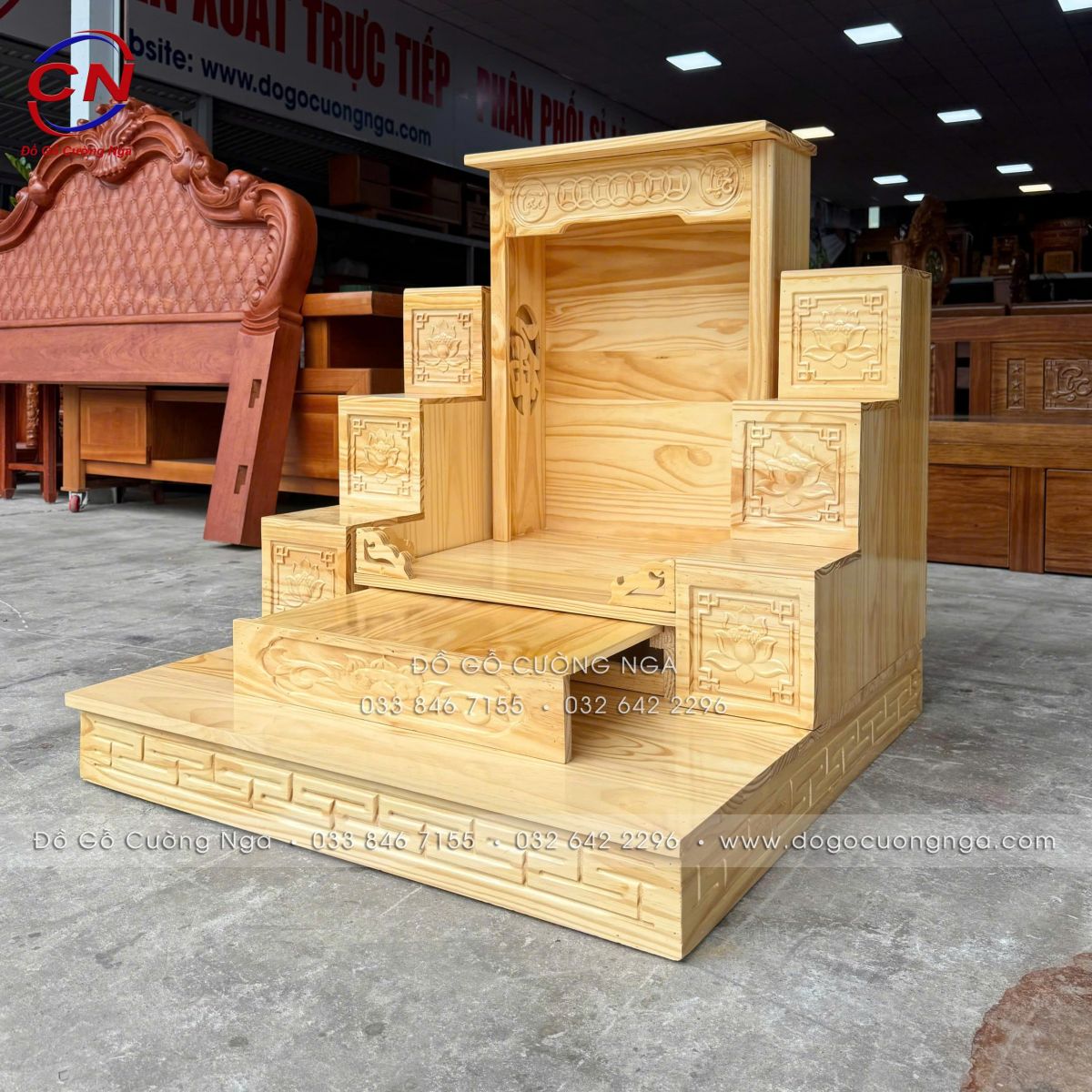 bộ bàn thờ ông địa thần tài gỗ thông 3 món