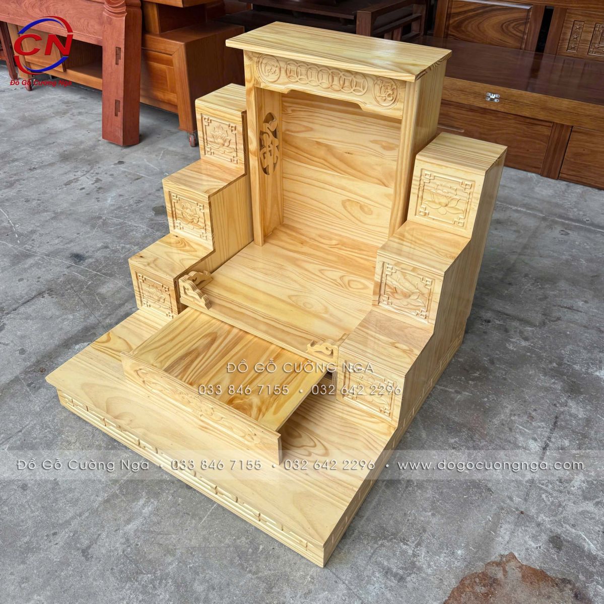 bộ bàn thờ ông địa thần tài gỗ thông 3 món