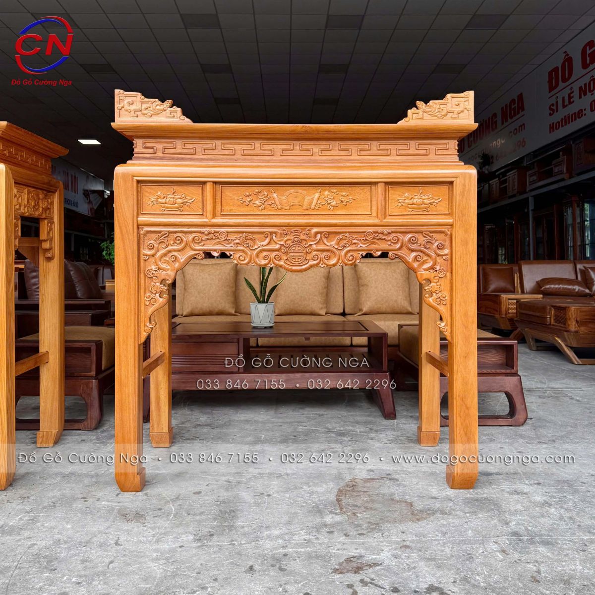 Bộ bàn thờ án gian 1m27 gỗ gõ đỏ