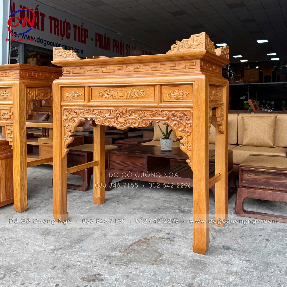 Bộ bàn thờ án gian 1m27 gỗ gõ đỏ