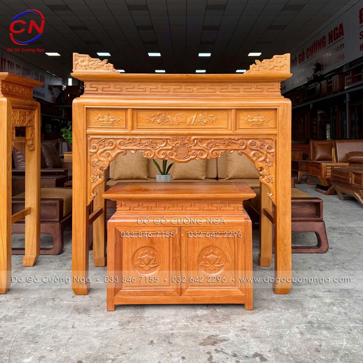 Án gian gỗ gõ đỏ kèm tủ táp