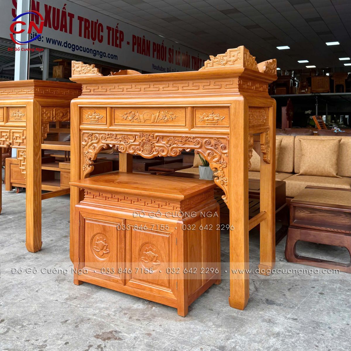 Án gian gỗ gõ đỏ kèm tủ táp