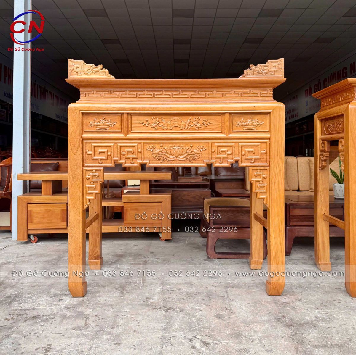 Bộ bàn thờ án gian 1m27 gỗ gõ đỏ