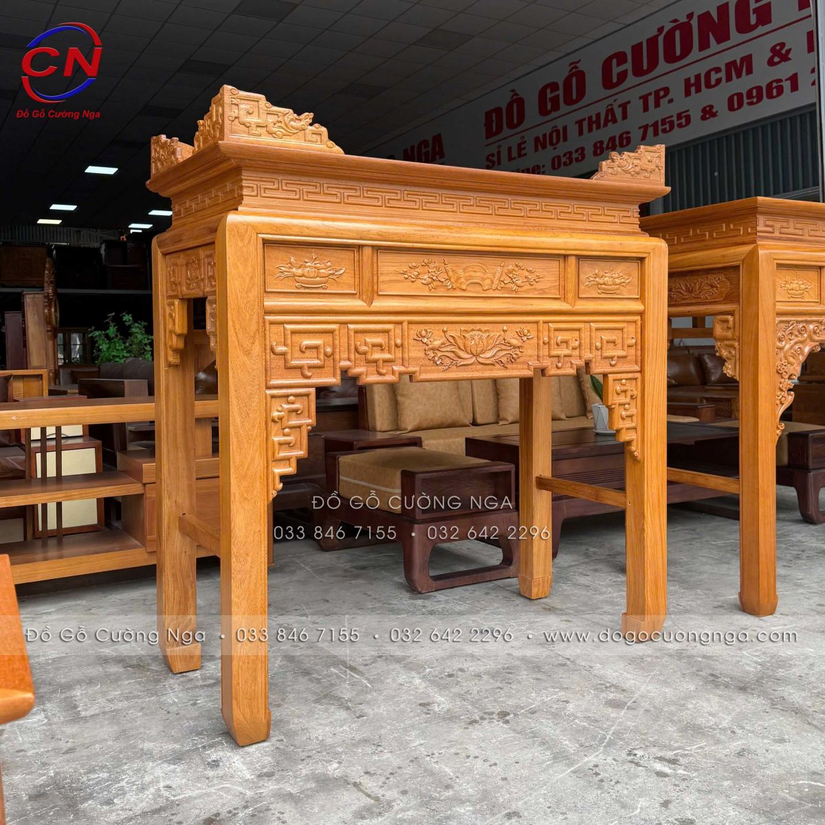 Bộ bàn thờ án gian 1m27 gỗ gõ đỏ