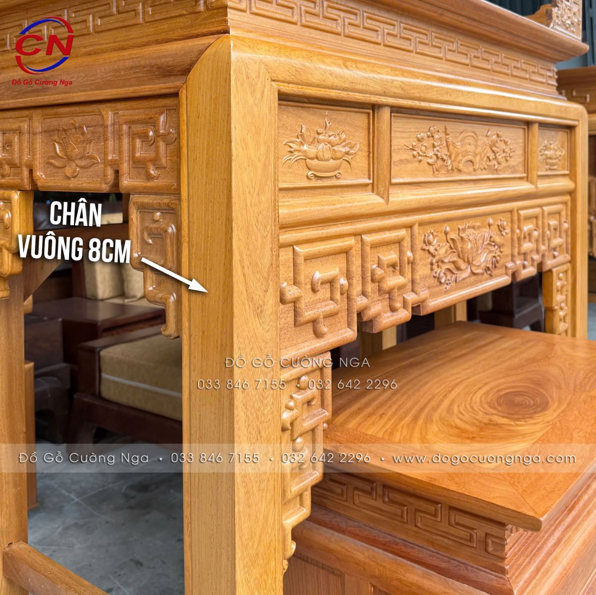 Bộ bàn thờ án gian 1m27 gỗ gõ đỏ