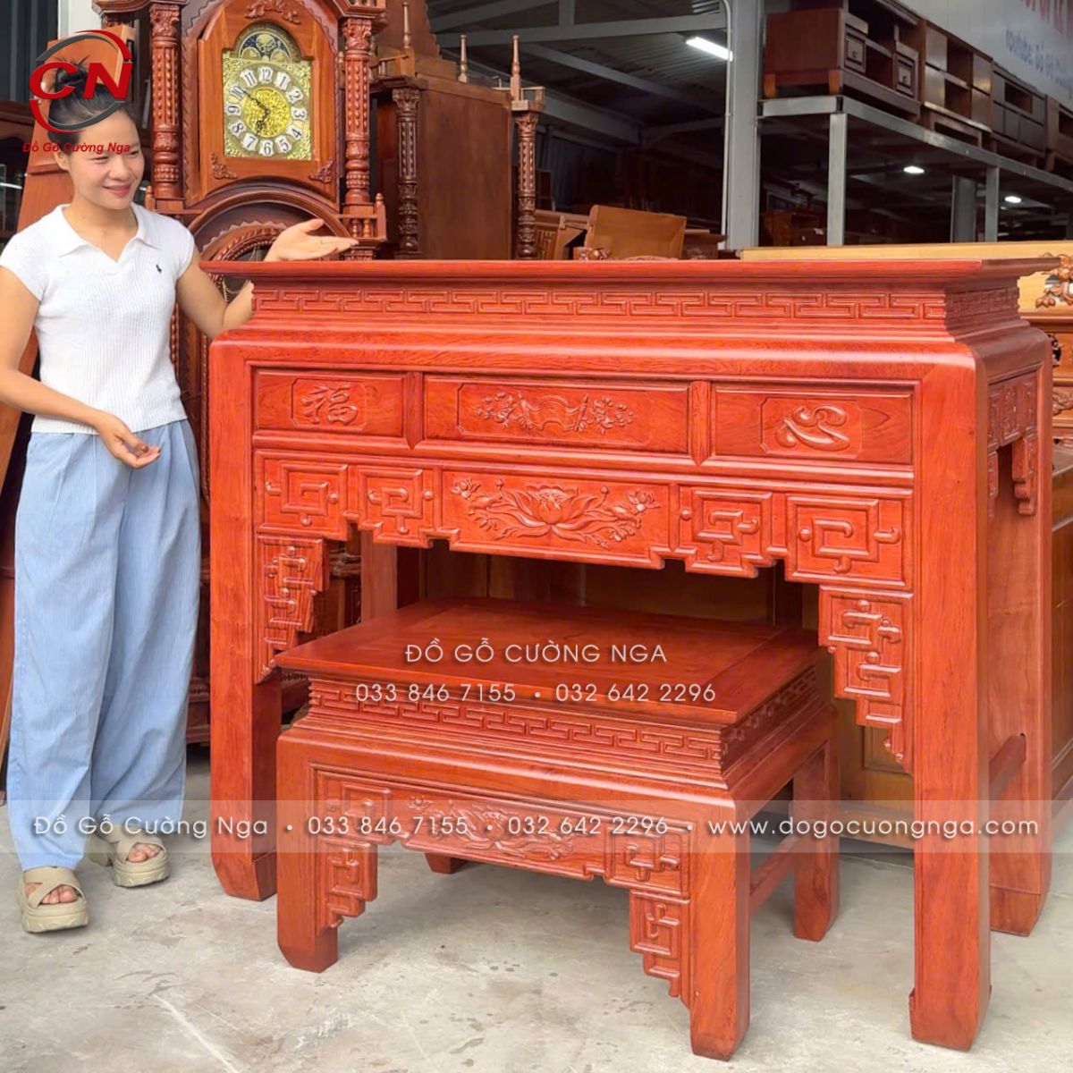 ban tho go huong da cham sen