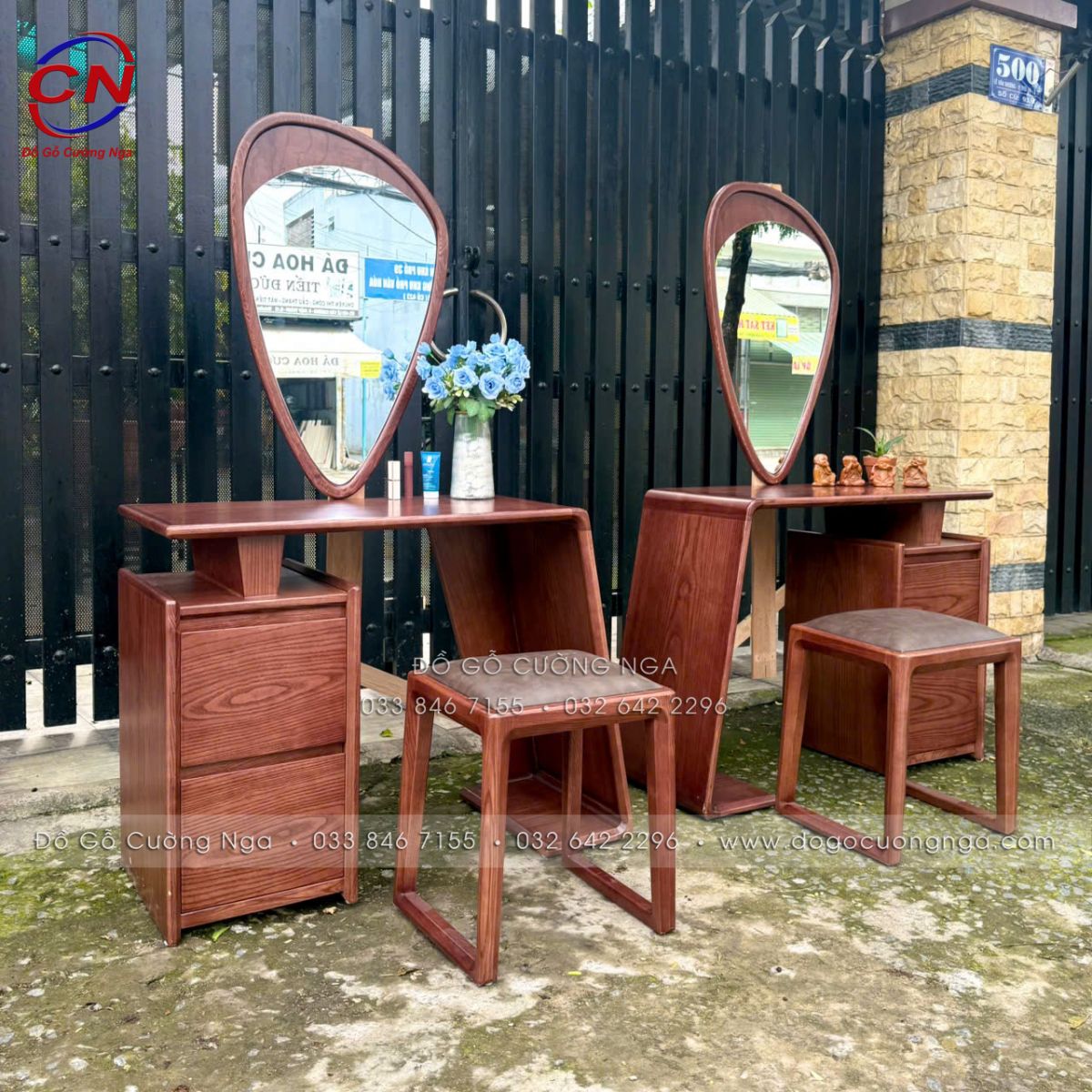 Bàn trang điểm gỗ sồi màu óc chó 