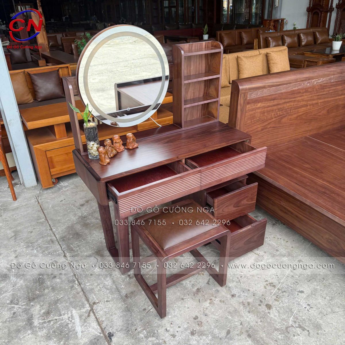 bàn trang điểm gỗ óc chó