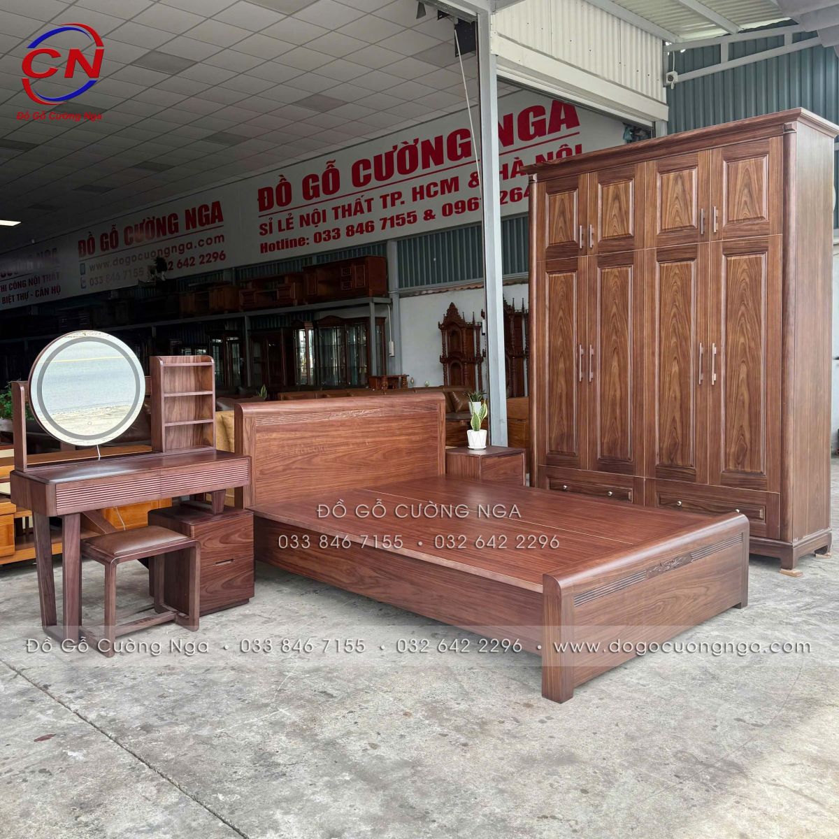 combo phòng ngủ gỗ óc chó 4 chi tiết