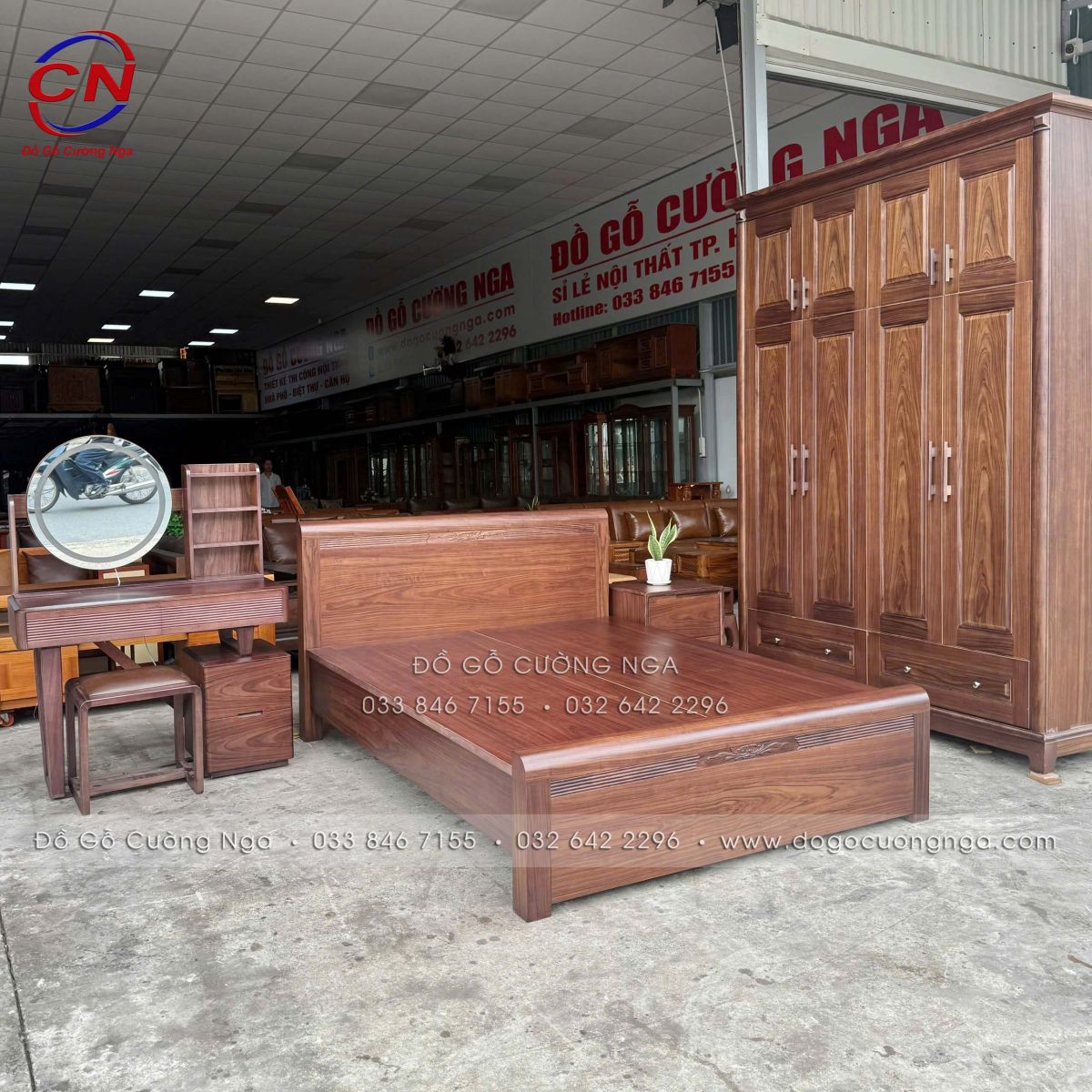 combo phòng ngủ gỗ óc chó 4 chi tiết