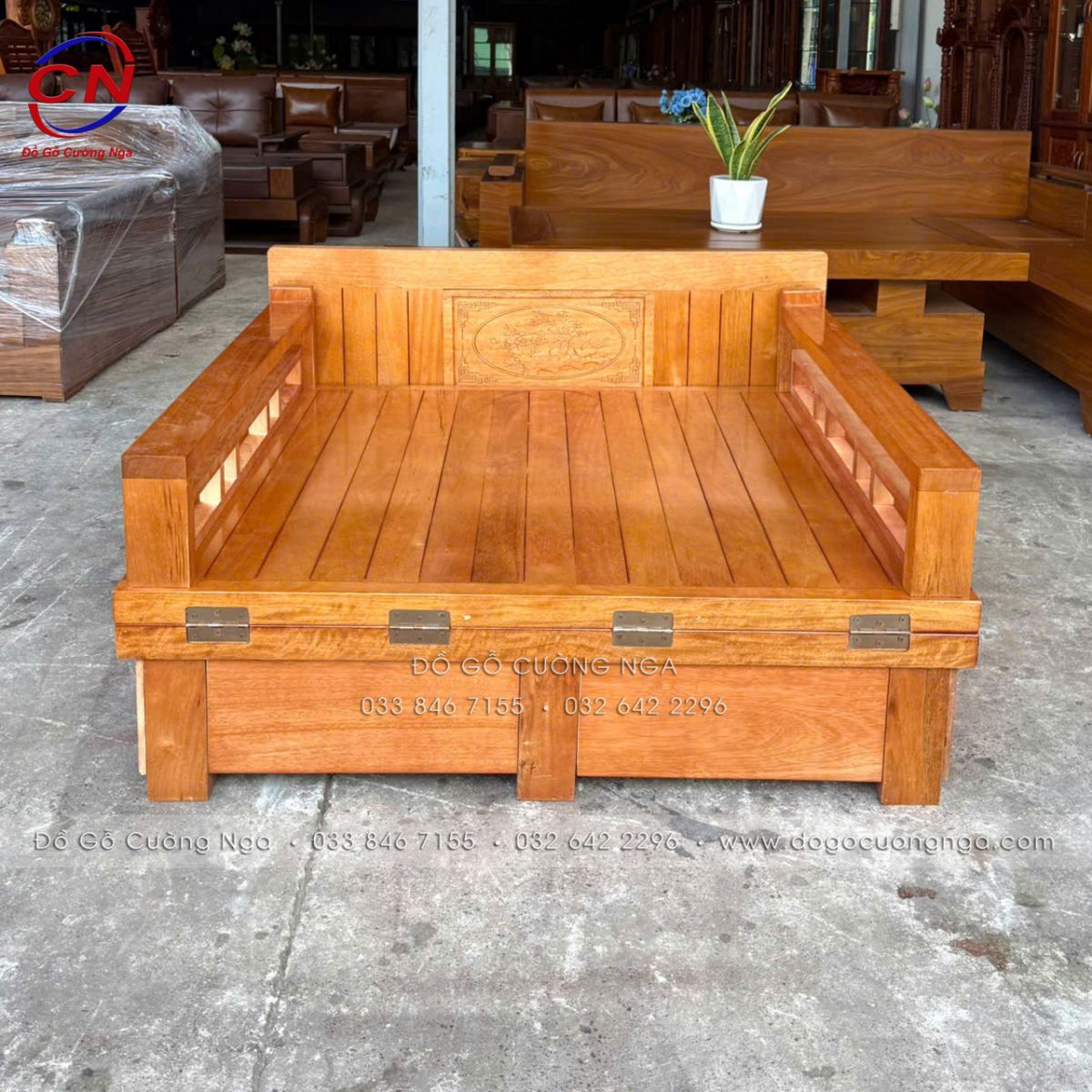 Giường Gấp Gỗ Sồi Màu Đinh Hương 2 Ngăn Kéo 1m2