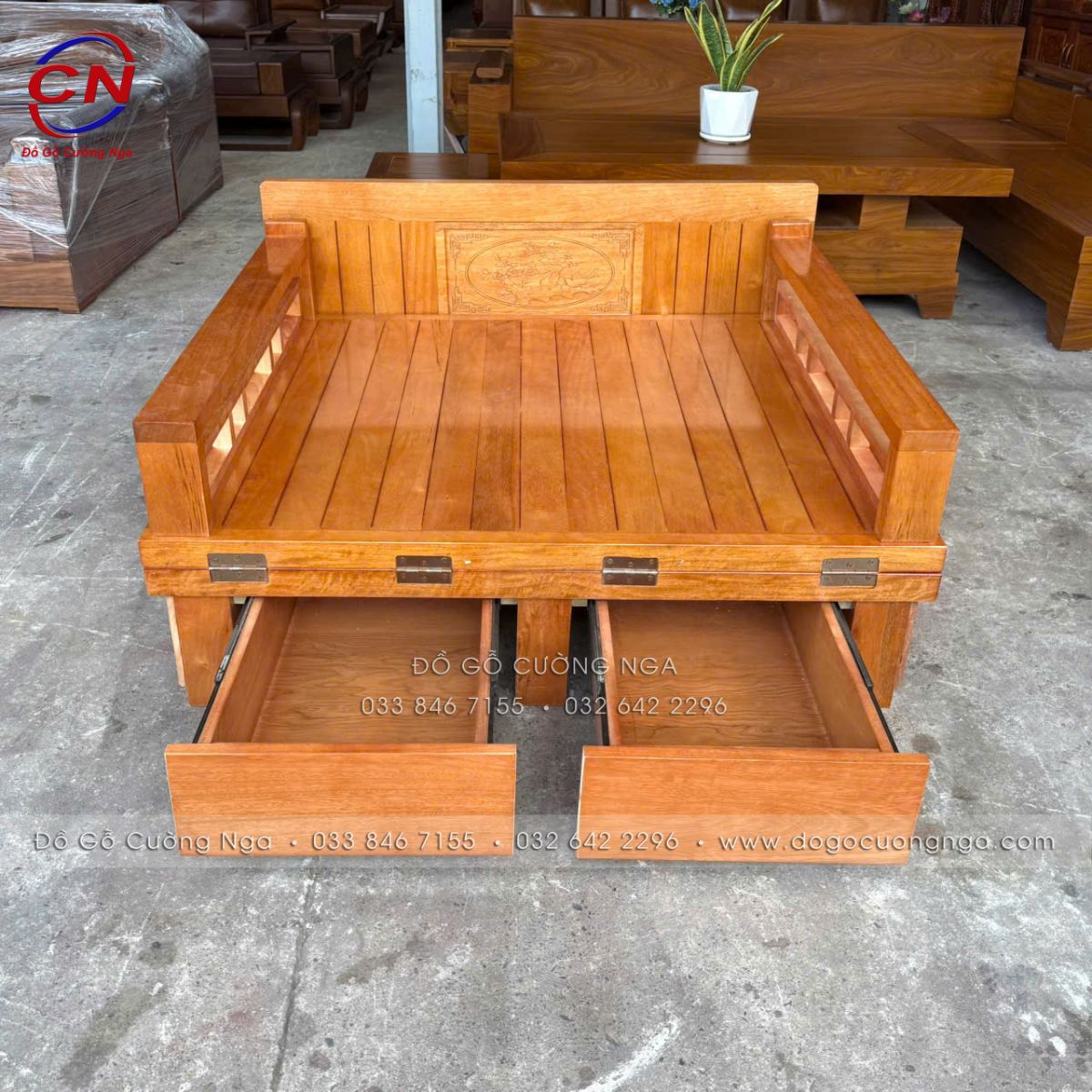 Giường Gấp Gỗ Sồi Màu Đinh Hương 2 Ngăn Kéo