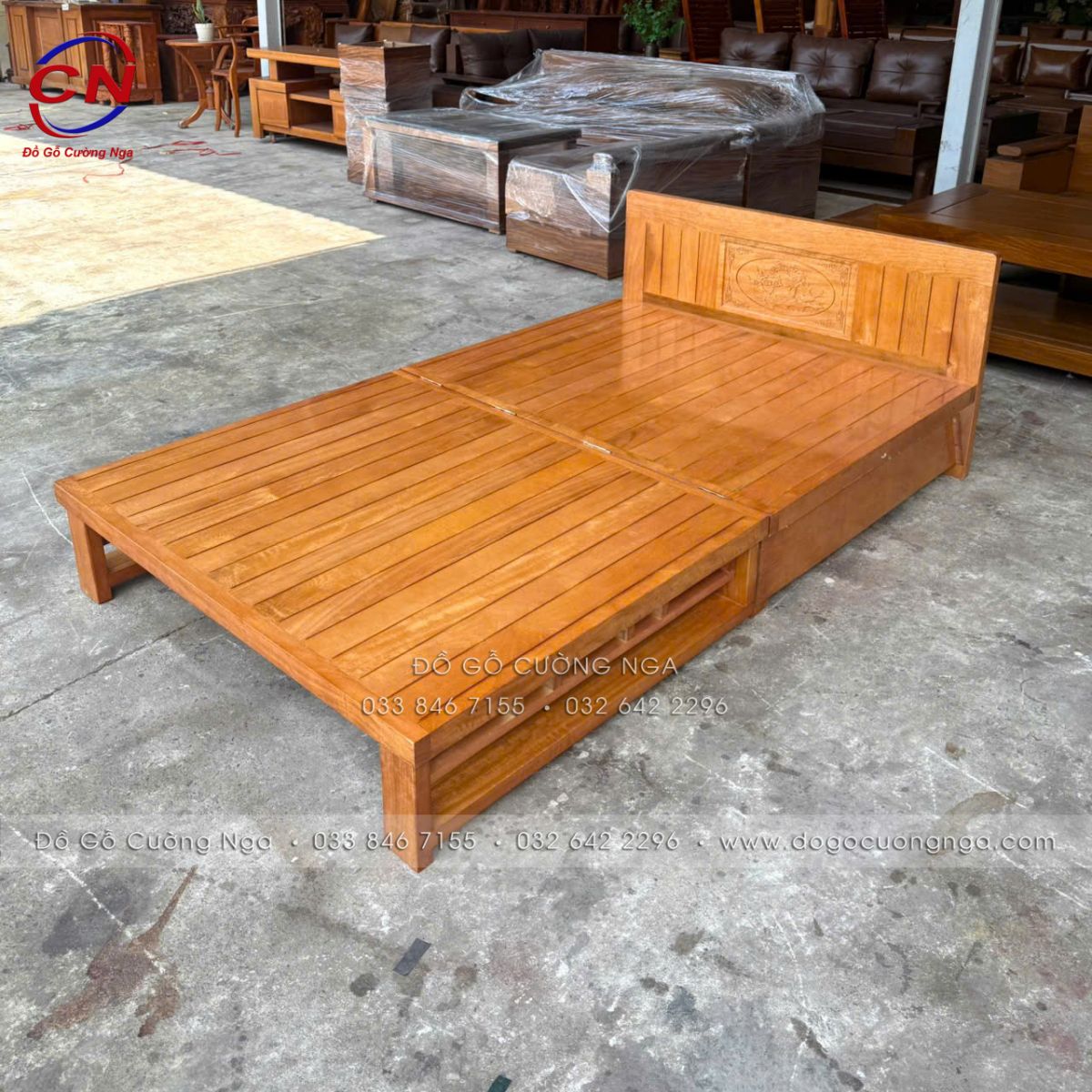 Giường Gấp Gỗ Sồi Màu Đinh Hương Gọn Đẹp