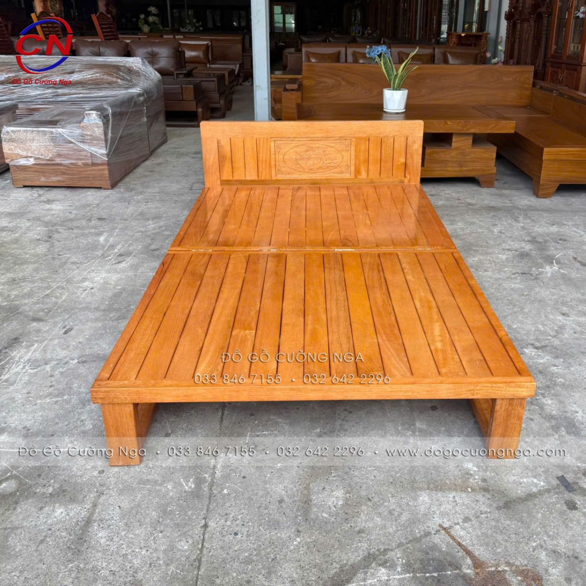 Giường Gấp Gỗ Sồi Màu Đinh Hương 2 Ngăn Kéo – Thiết Kế Ngắn