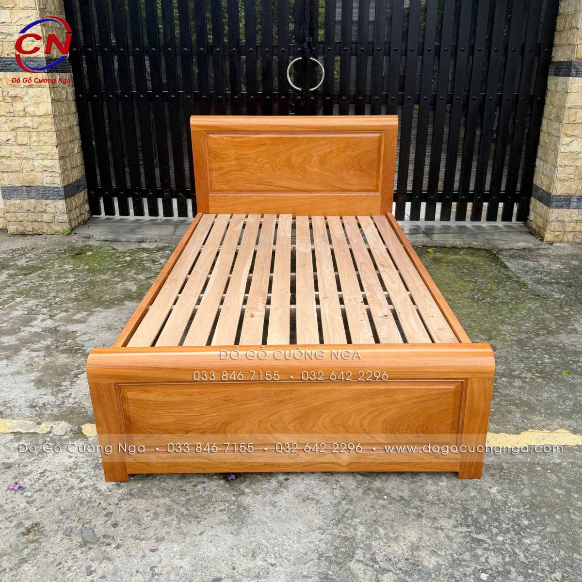 giường ngủ đơn 1m2 gỗ gõ đỏ vạt nan