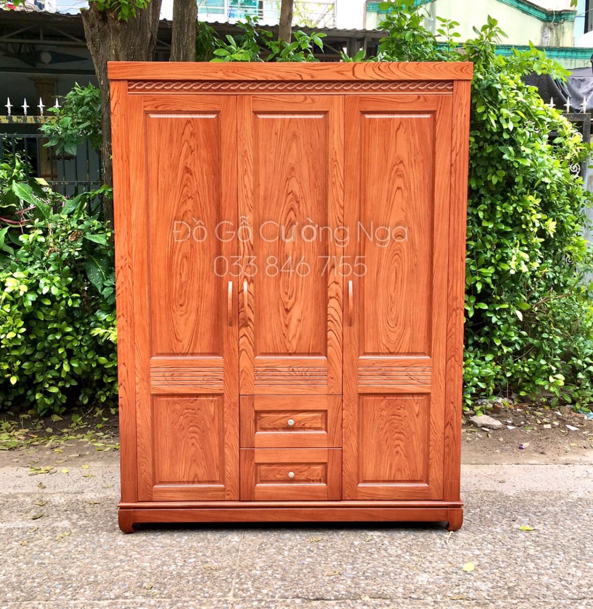 tủ quần áo gỗ hương đá 3 cánh 