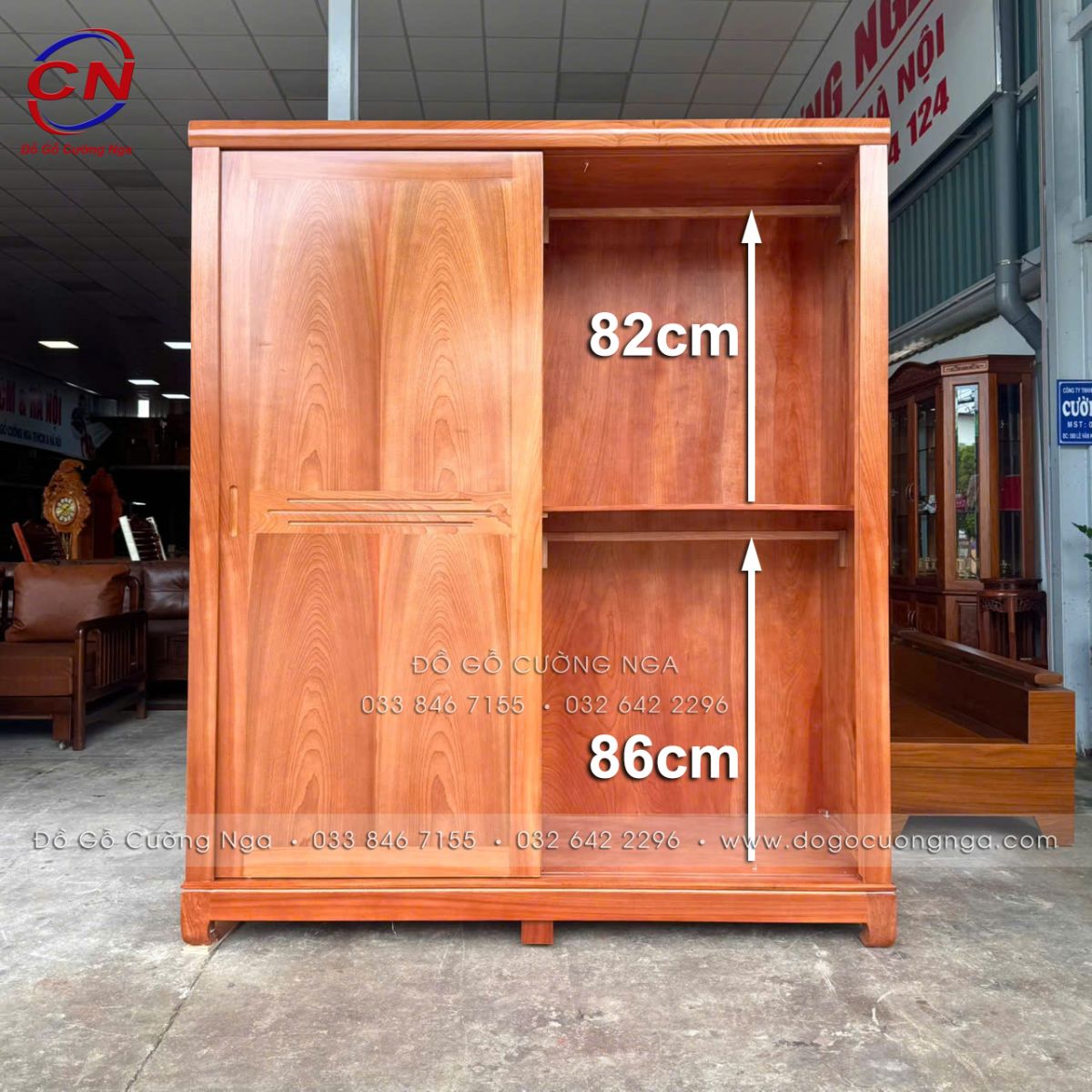 Tủ áo gỗ Xoan Đào 2 cánh lùa 1m8 – Gọn khi mở