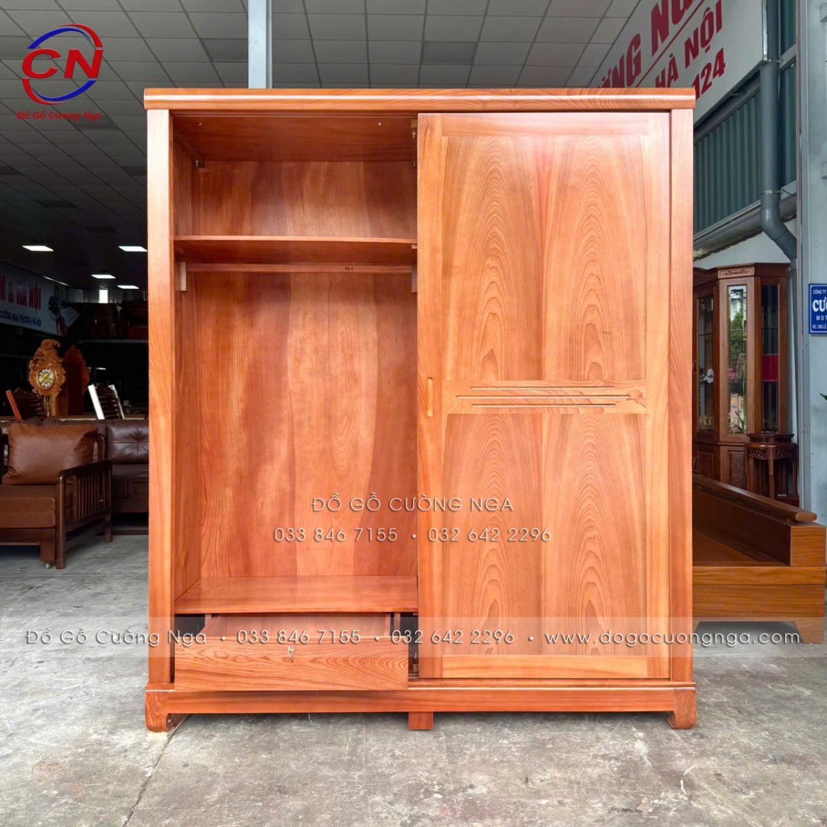 Tủ áo gỗ Xoan Đào 2 cánh lùa 1m8 – Gọn và rộng