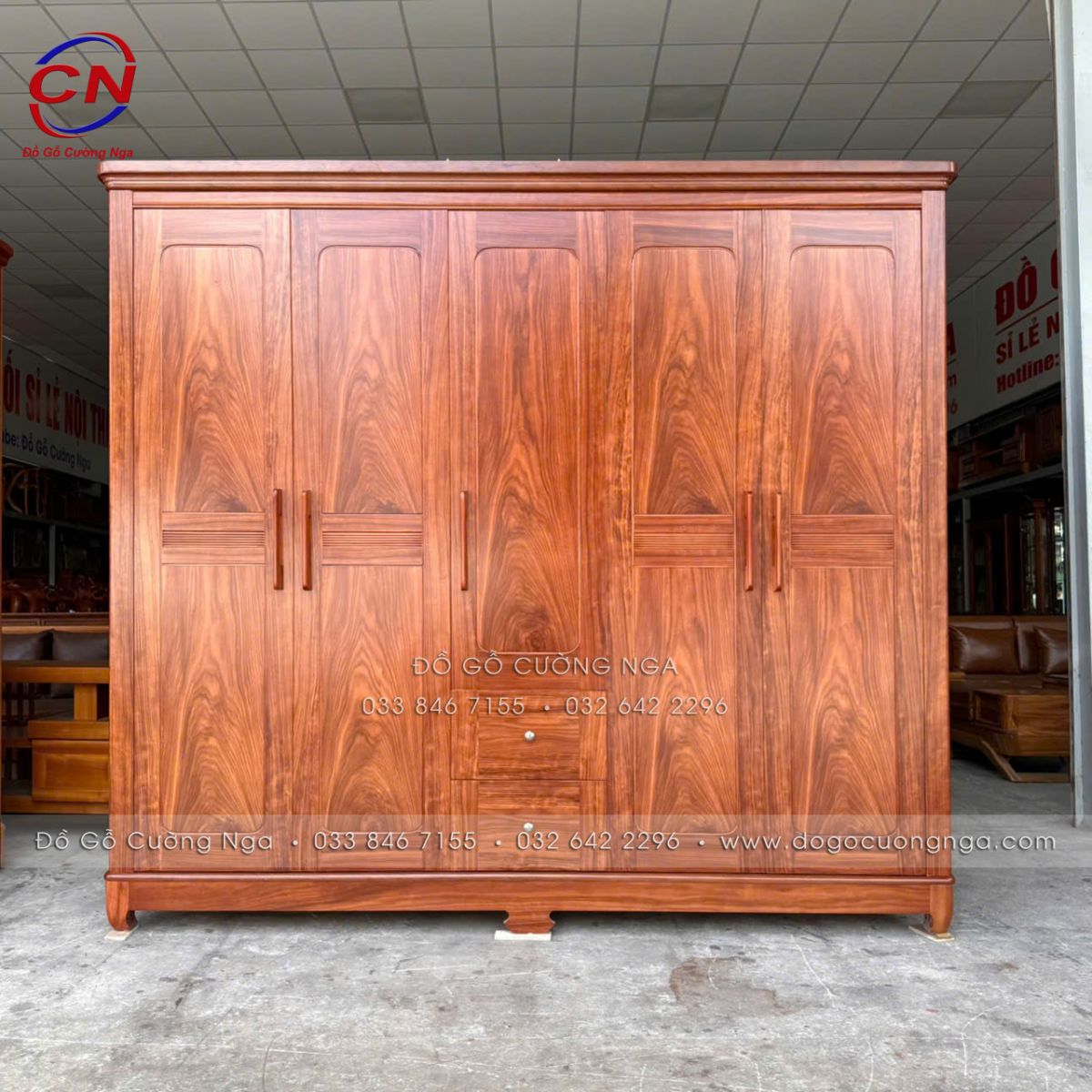 tủ áo gỗ cẩm 5 cánh