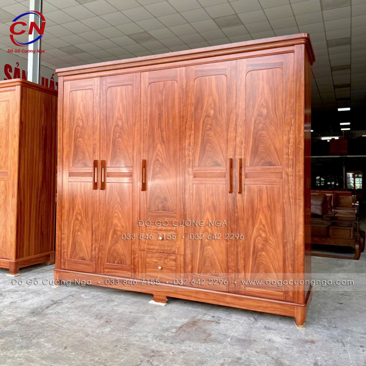 tủ áo gỗ cẩm 5 cánh