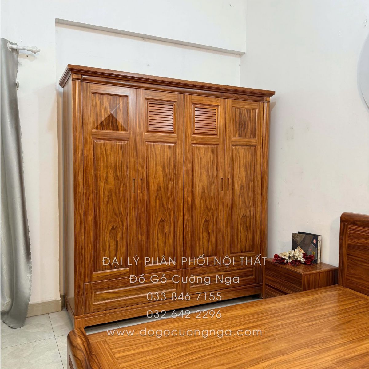 tủ áo gỗ cẩm 4 cánh