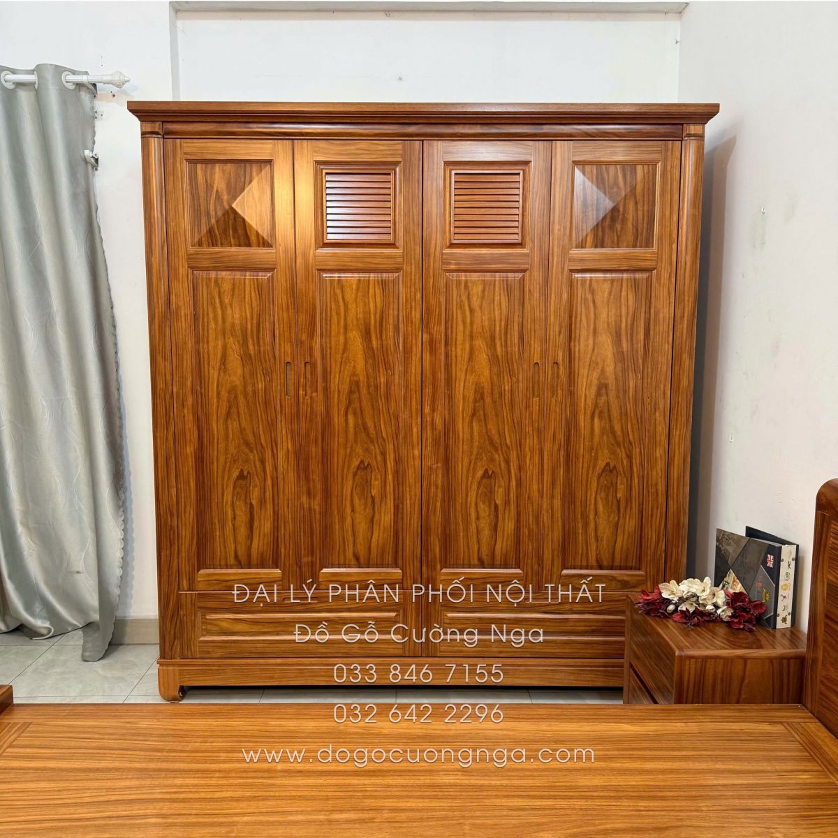 tủ áo gỗ cẩm 4 cánh