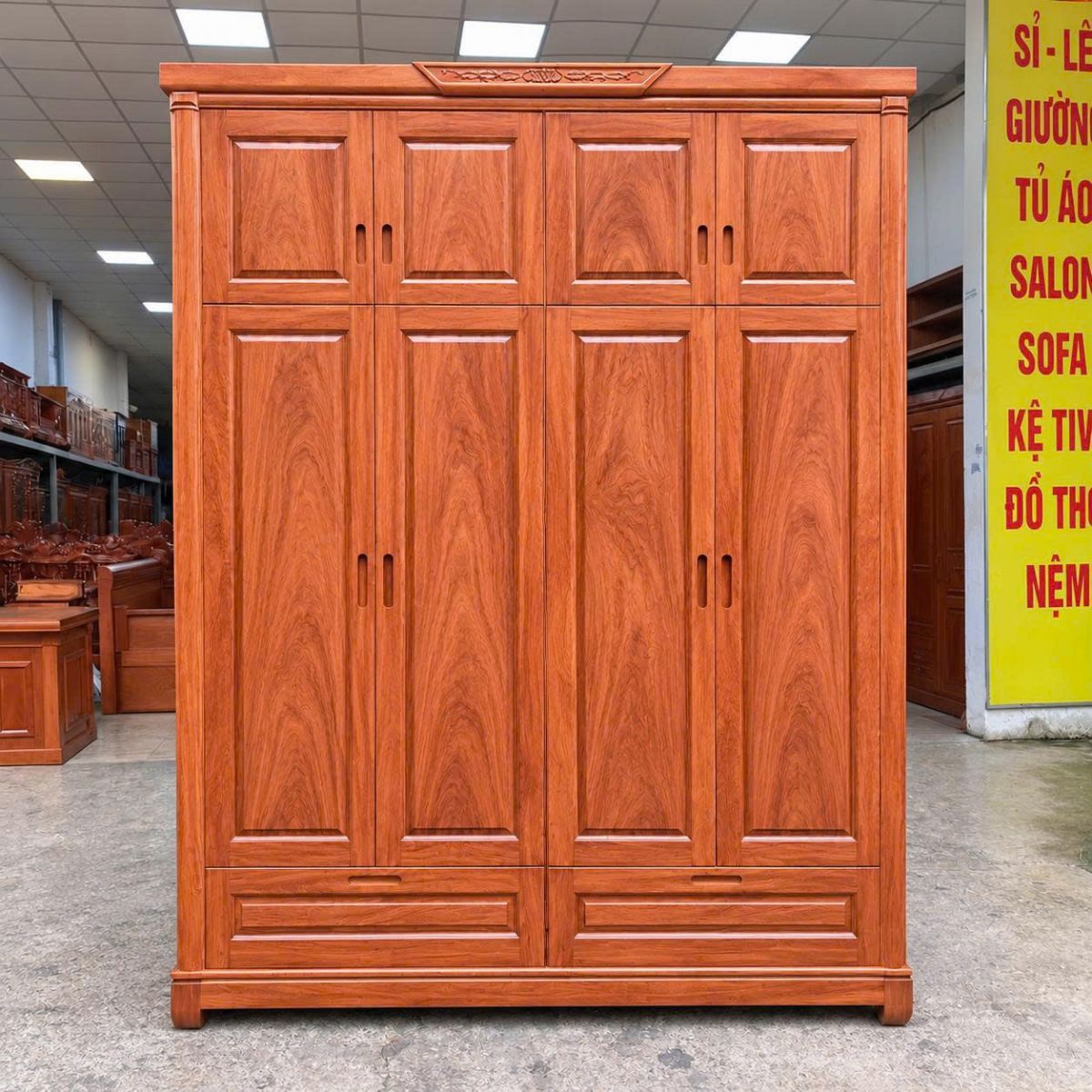 Tủ Quần Áo Gỗ Hương Đá 4 Cánh 2 Tầng Đẹp - Két Âm