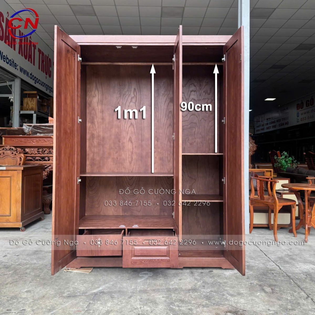 Tủ áo gỗ sồi Nga màu óc chó 3 cánh