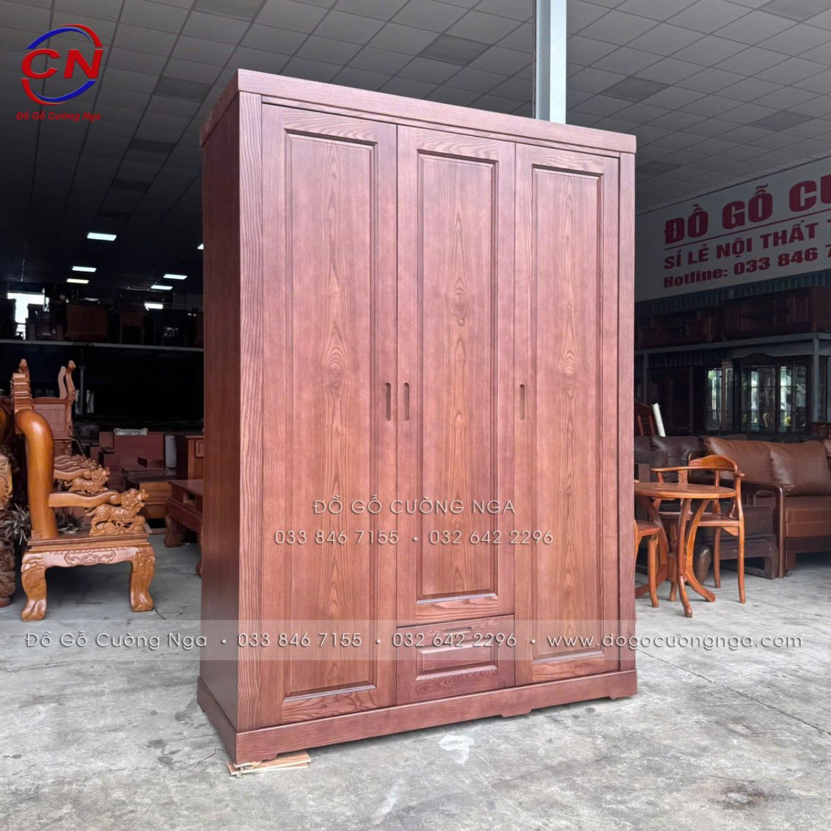 Tủ áo gỗ sồi Nga màu óc chó 3 cánh